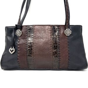 Brighton Leather East West Shoulder Tote Bag Black Pebbled Brown Croc Embossed